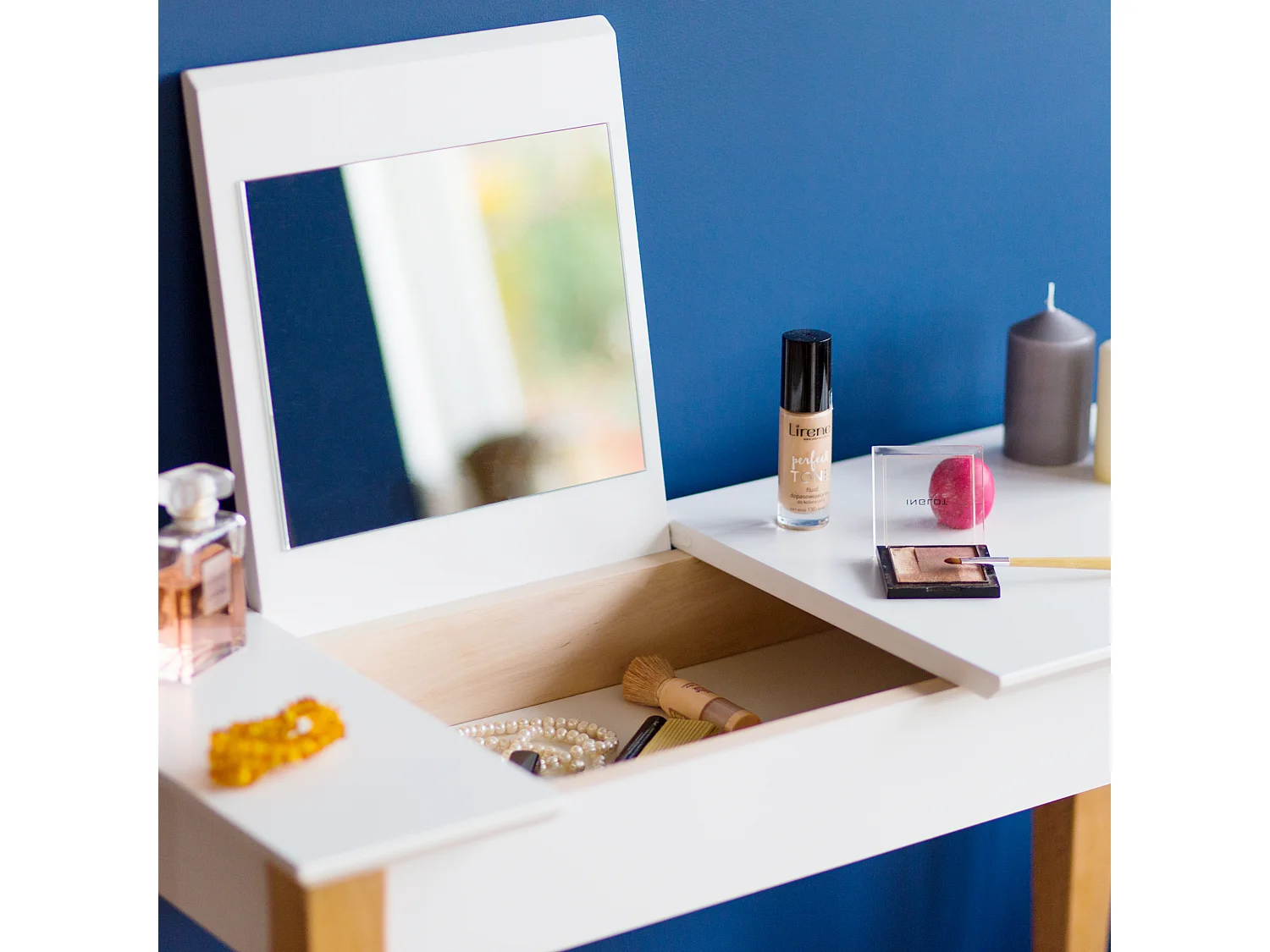 Petite coiffeuse avec miroir 105 x 35 cm Lillo Beige Brun