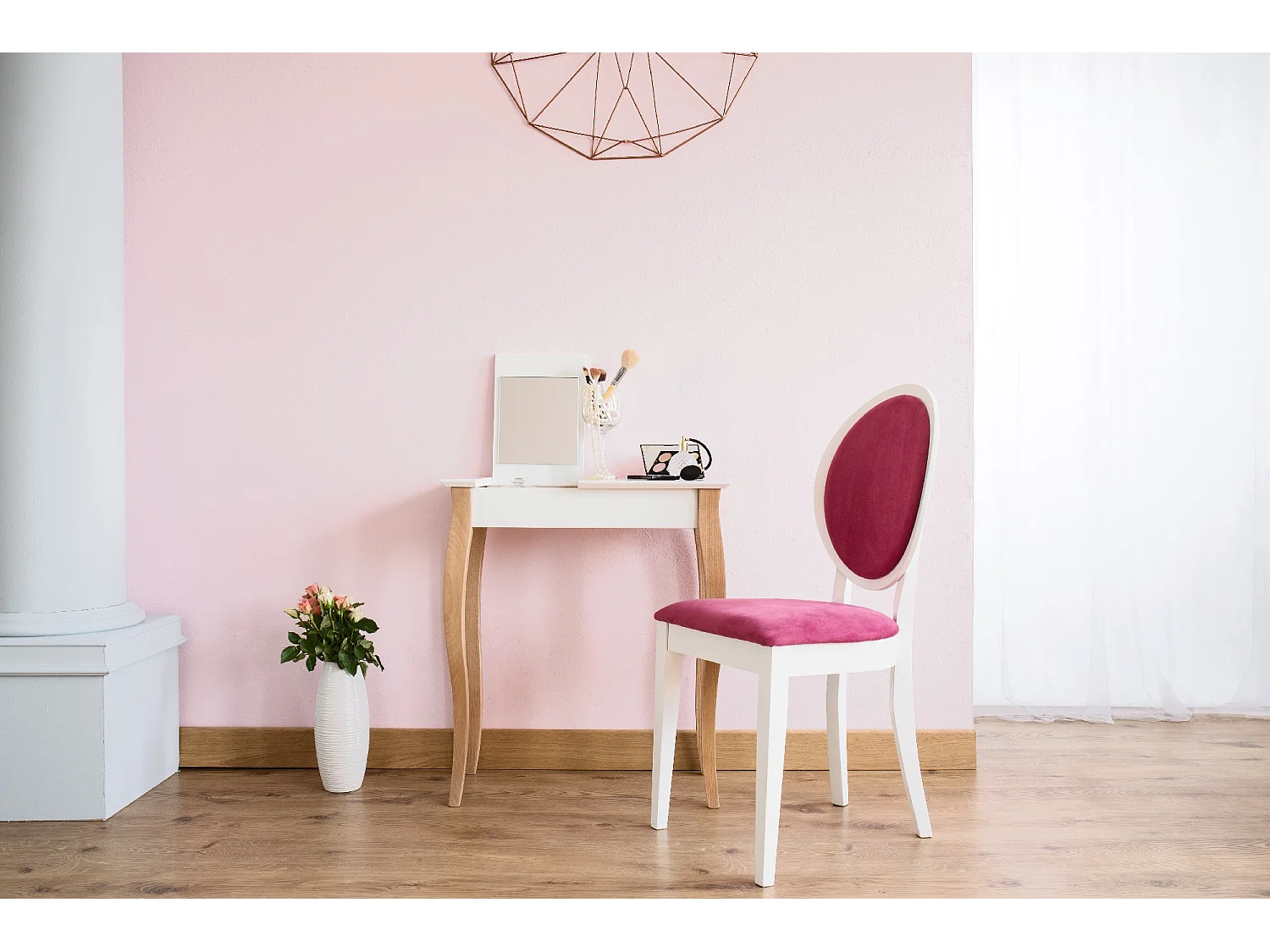 Petite coiffeuse avec miroir 65 x 35 cm Lillo Beige Brun