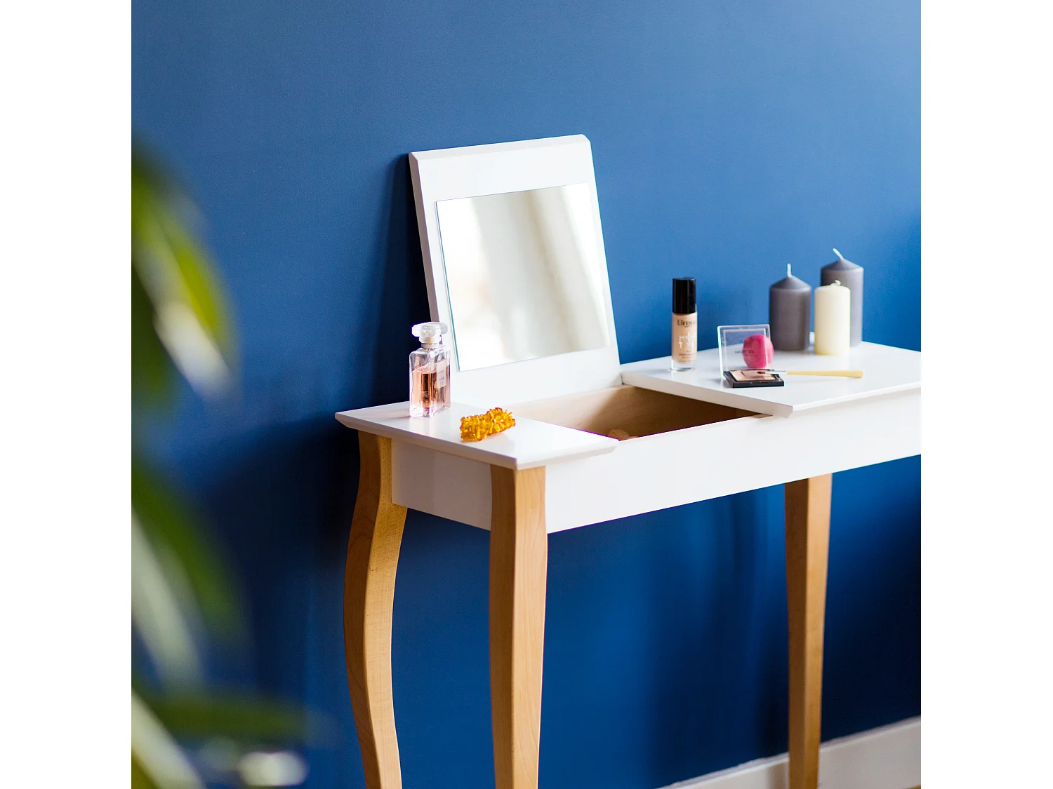 Petite coiffeuse avec miroir 85 x 35 cm Lillo Blanc Craie