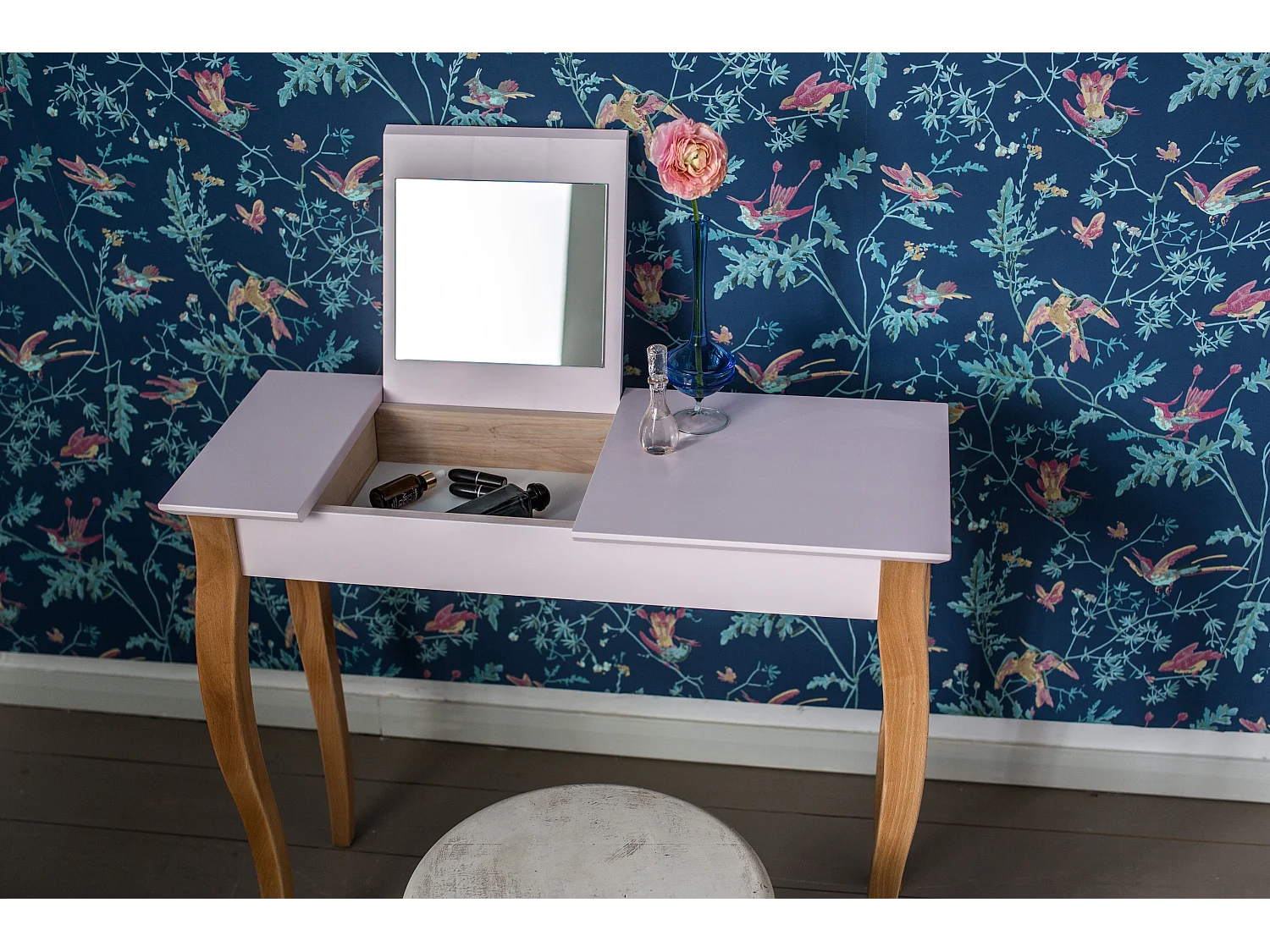 Petite coiffeuse avec miroir 85 x 35 cm Lillo Blanc Craie
