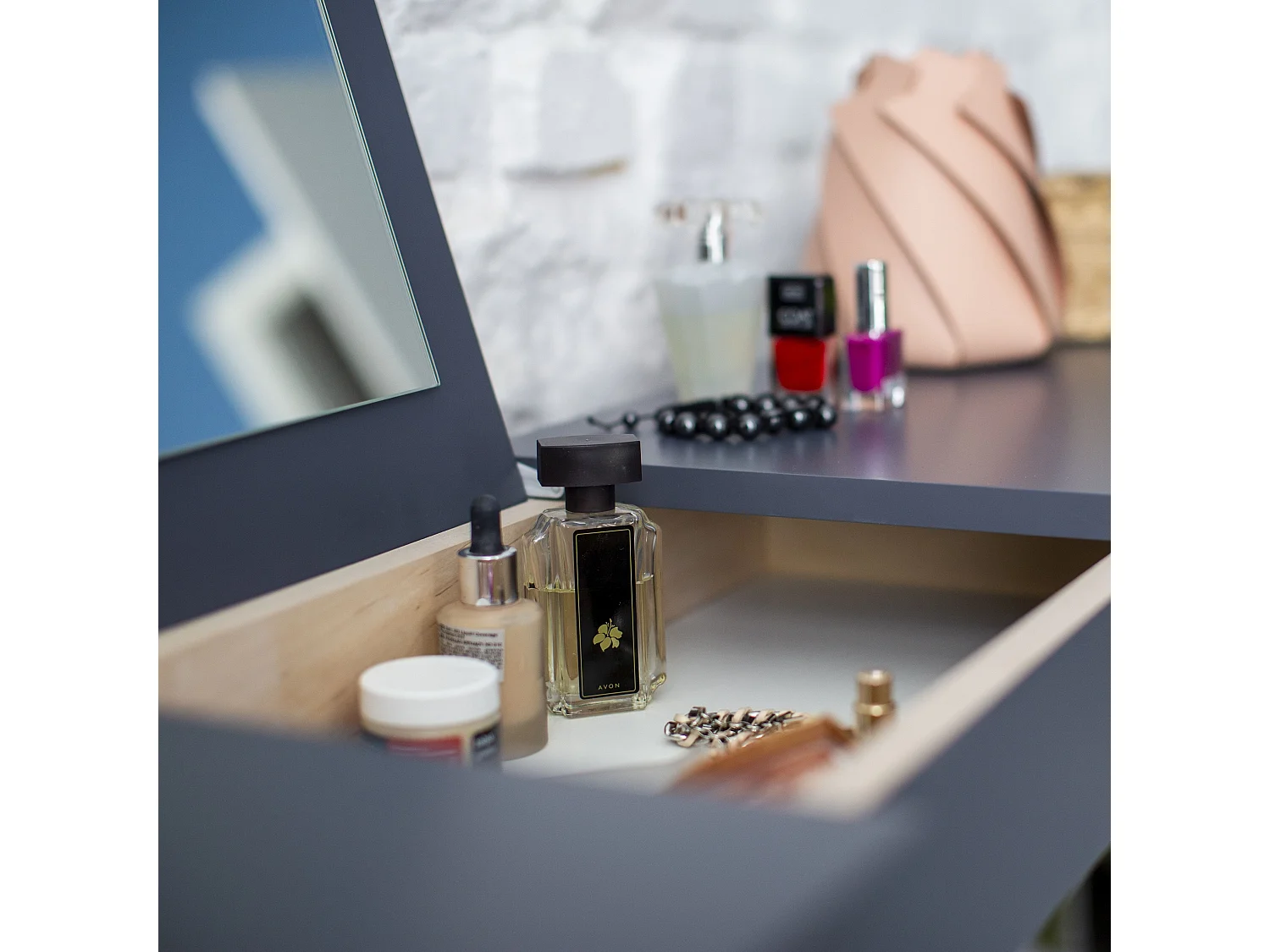 Petite coiffeuse avec miroir 105 x 35 cm Mimo Vert Sauge