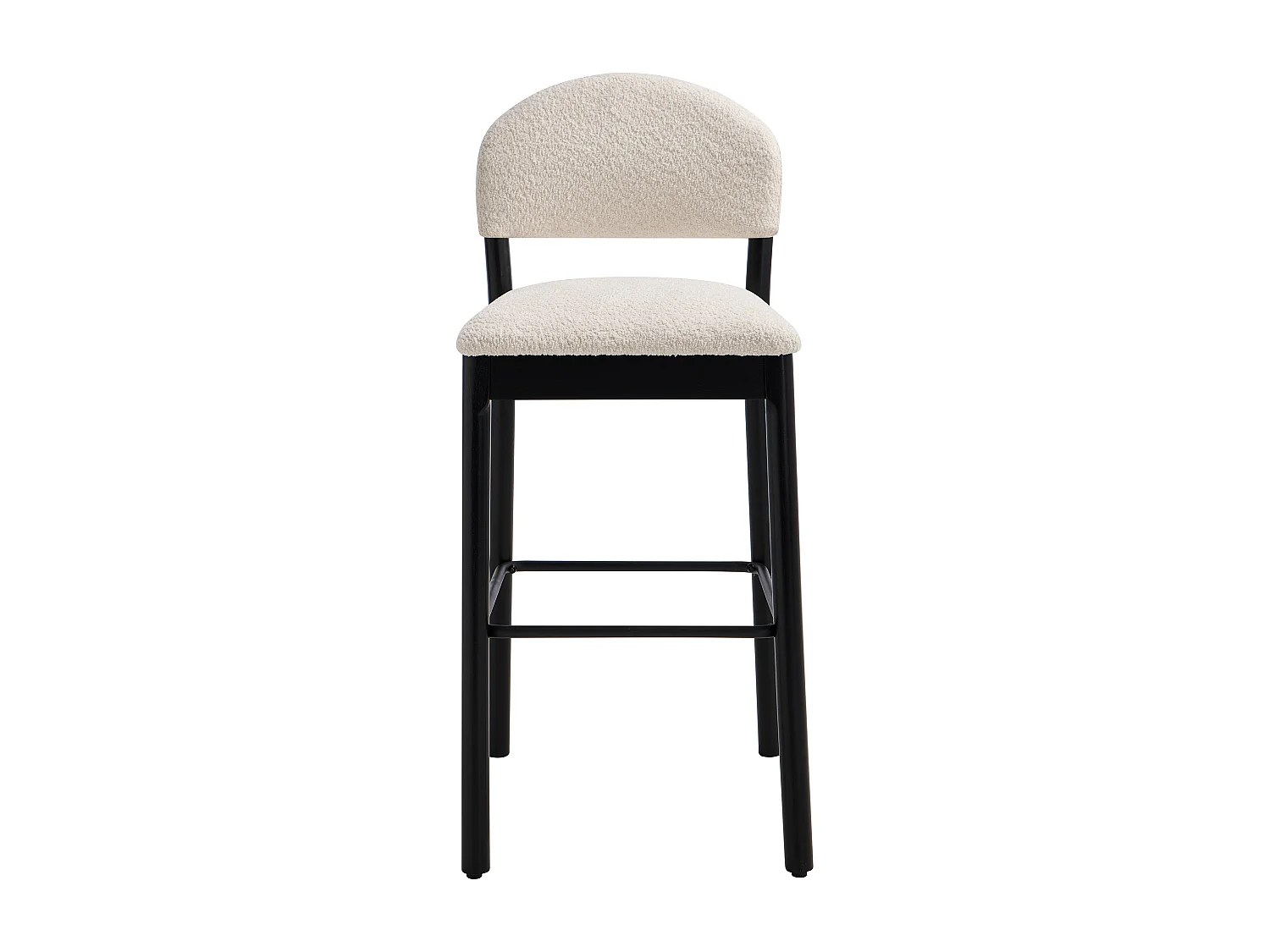 Lot de 2 tabourets en tissu bouclette et bois d'hévéa noir - Blanc - ZAPOLKA