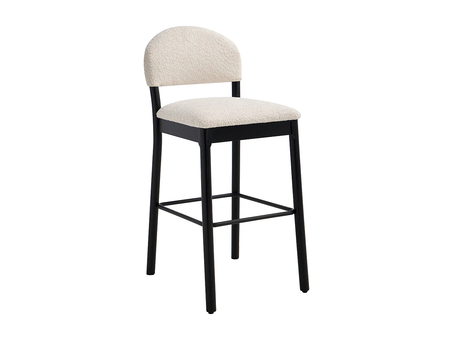 Lot de 2 tabourets en tissu bouclette et bois d'hévéa noir - Blanc - ZAPOLKA