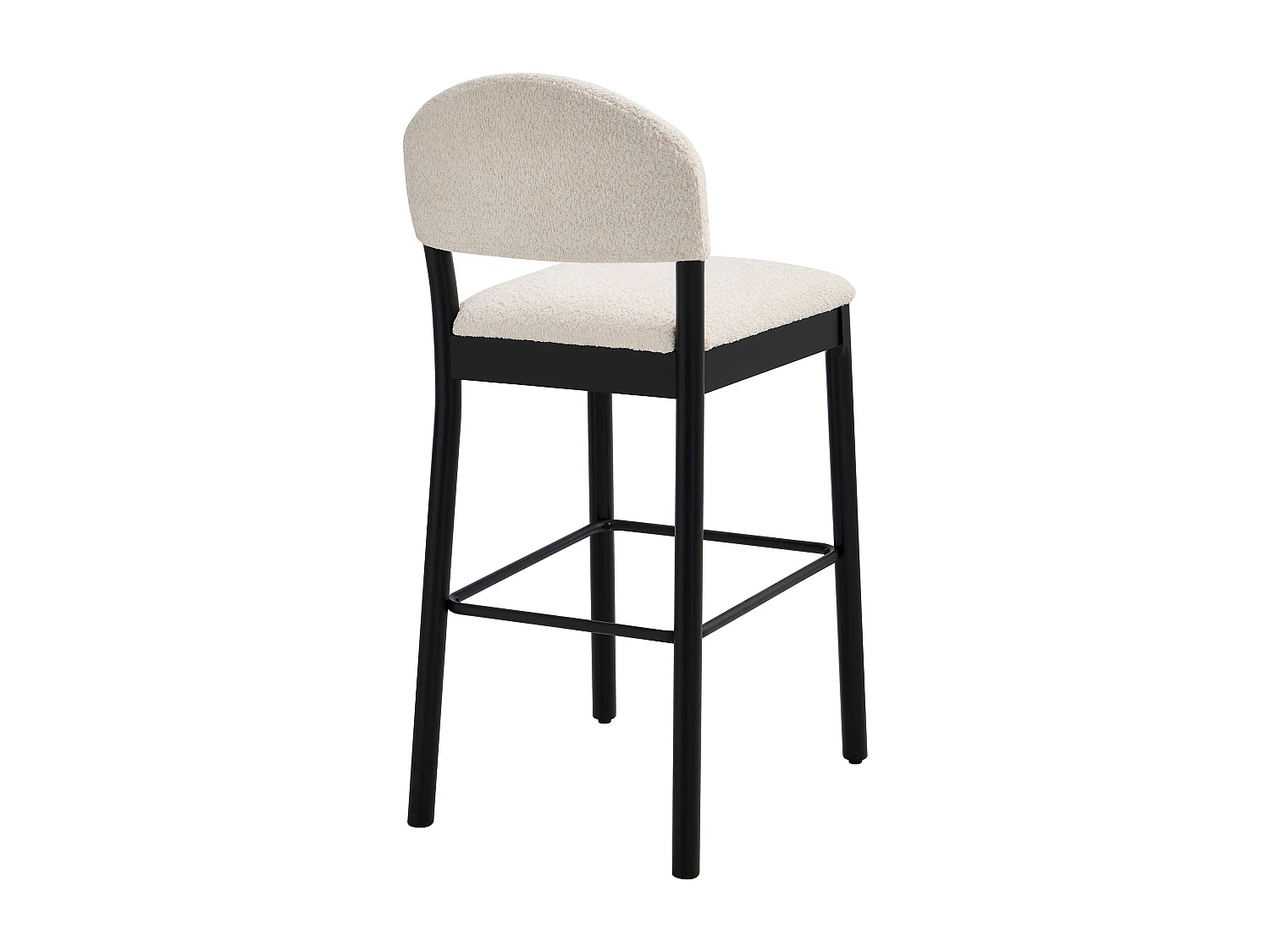 Lot de 2 tabourets en tissu bouclette et bois d'hévéa noir - Blanc - ZAPOLKA