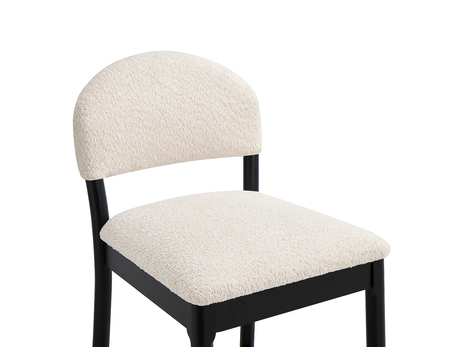 Lot de 2 tabourets en tissu bouclette et bois d'hévéa noir - Blanc - ZAPOLKA
