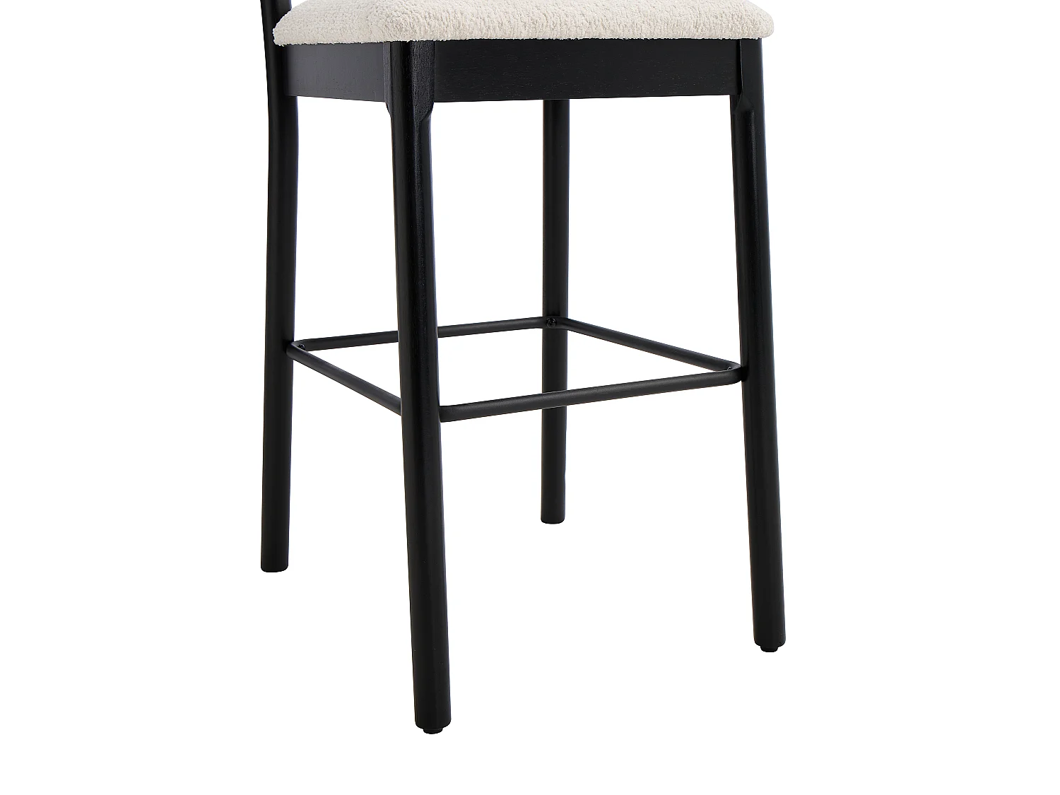 Lot de 2 tabourets en tissu bouclette et bois d'hévéa noir - Blanc - ZAPOLKA