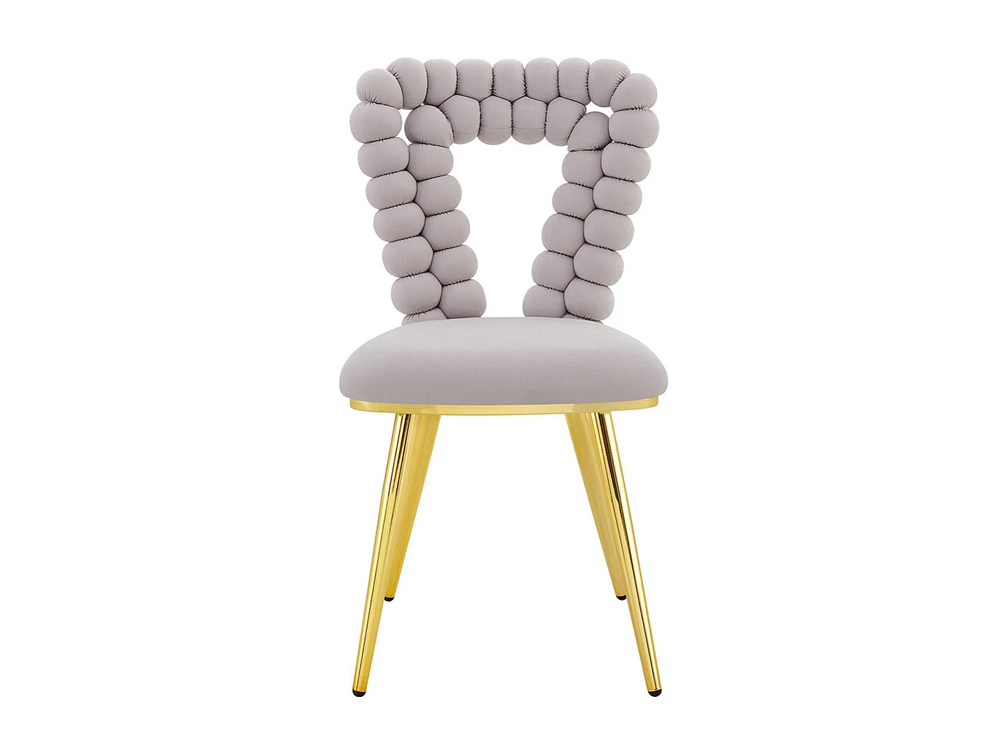 Chaises de salle à manger en velours (ensemble de 2) - dossier à découpe triangulaire, pieds en métal plaqué or, gris clair