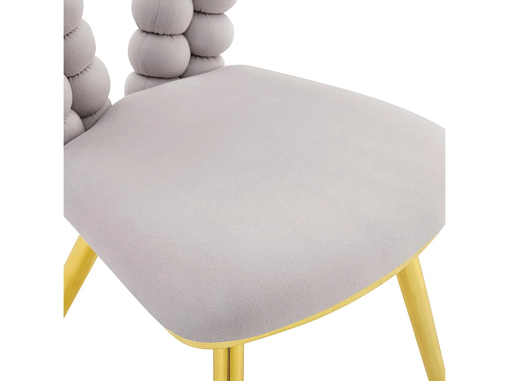 Chaises de salle à manger en velours (ensemble de 2) - dossier à découpe triangulaire, pieds en métal plaqué or, gris clair