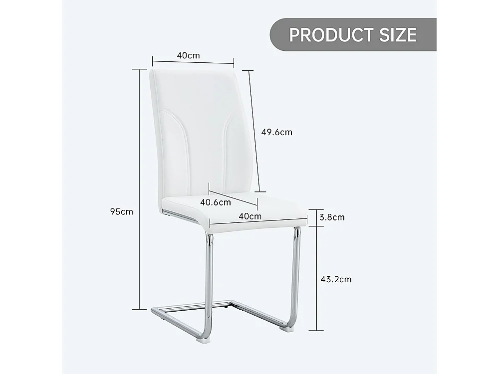 PU-eetkamerstoelen, set van 2, zilverkleurige metalen poten, wit