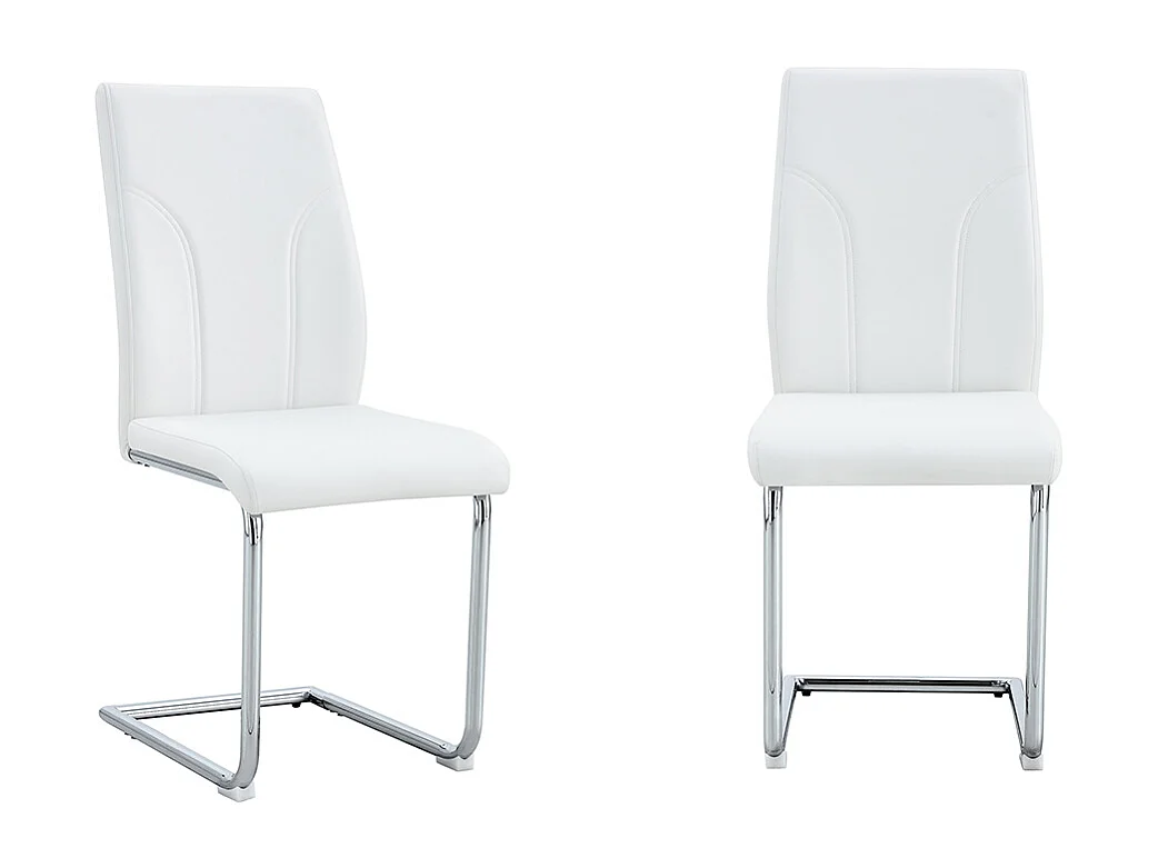 PU-eetkamerstoelen, set van 2, zilverkleurige metalen poten, wit