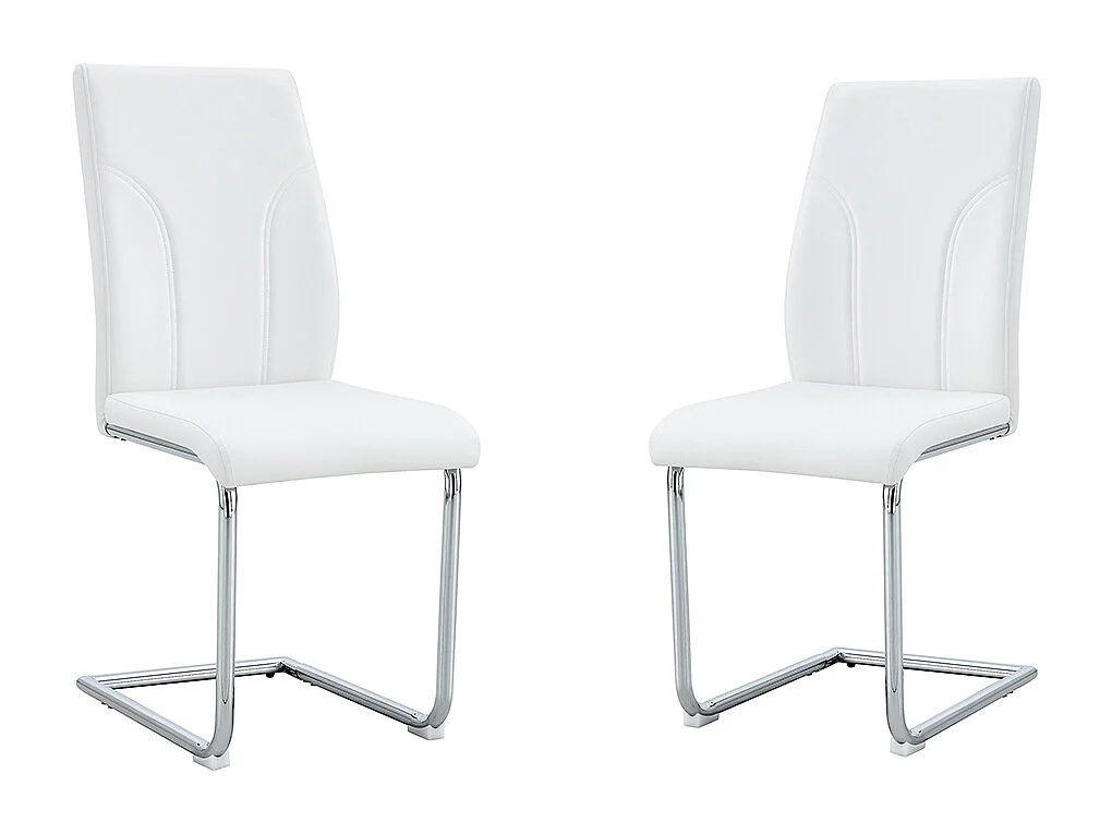 PU-eetkamerstoelen, set van 2, zilverkleurige metalen poten, wit