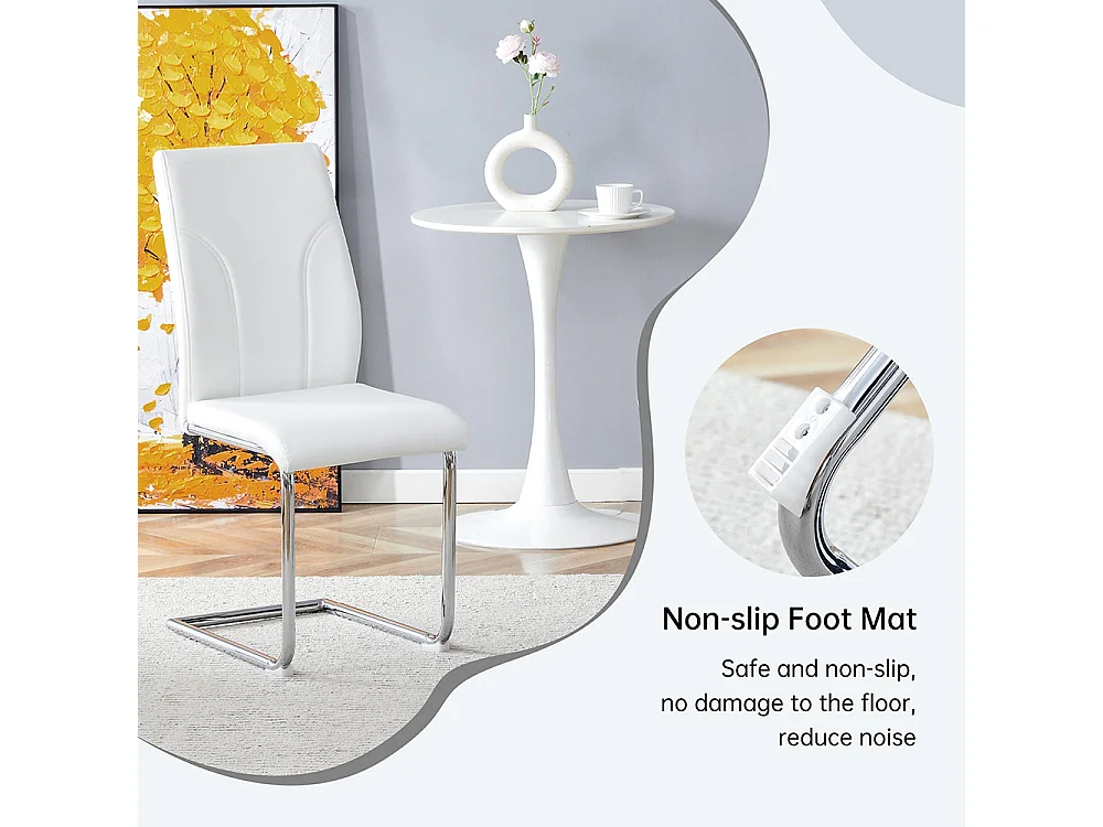 PU-eetkamerstoelen, set van 2, zilverkleurige metalen poten, wit