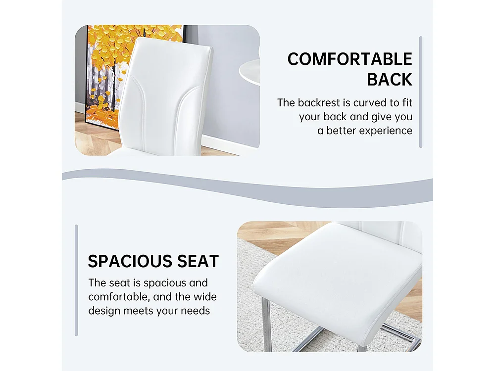 PU-eetkamerstoelen, set van 2, zilverkleurige metalen poten, wit