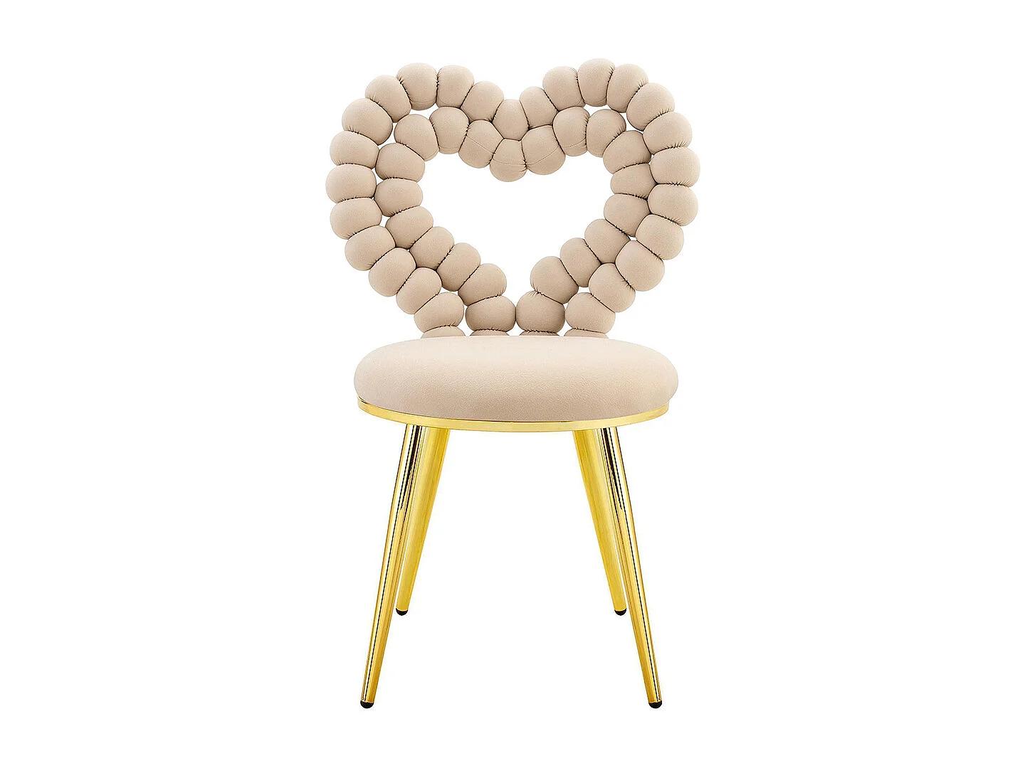 Chaises de salle à manger en velours (ensemble de 2), dossier à découpe triangulaire, pieds en métal peint en noir, Beige