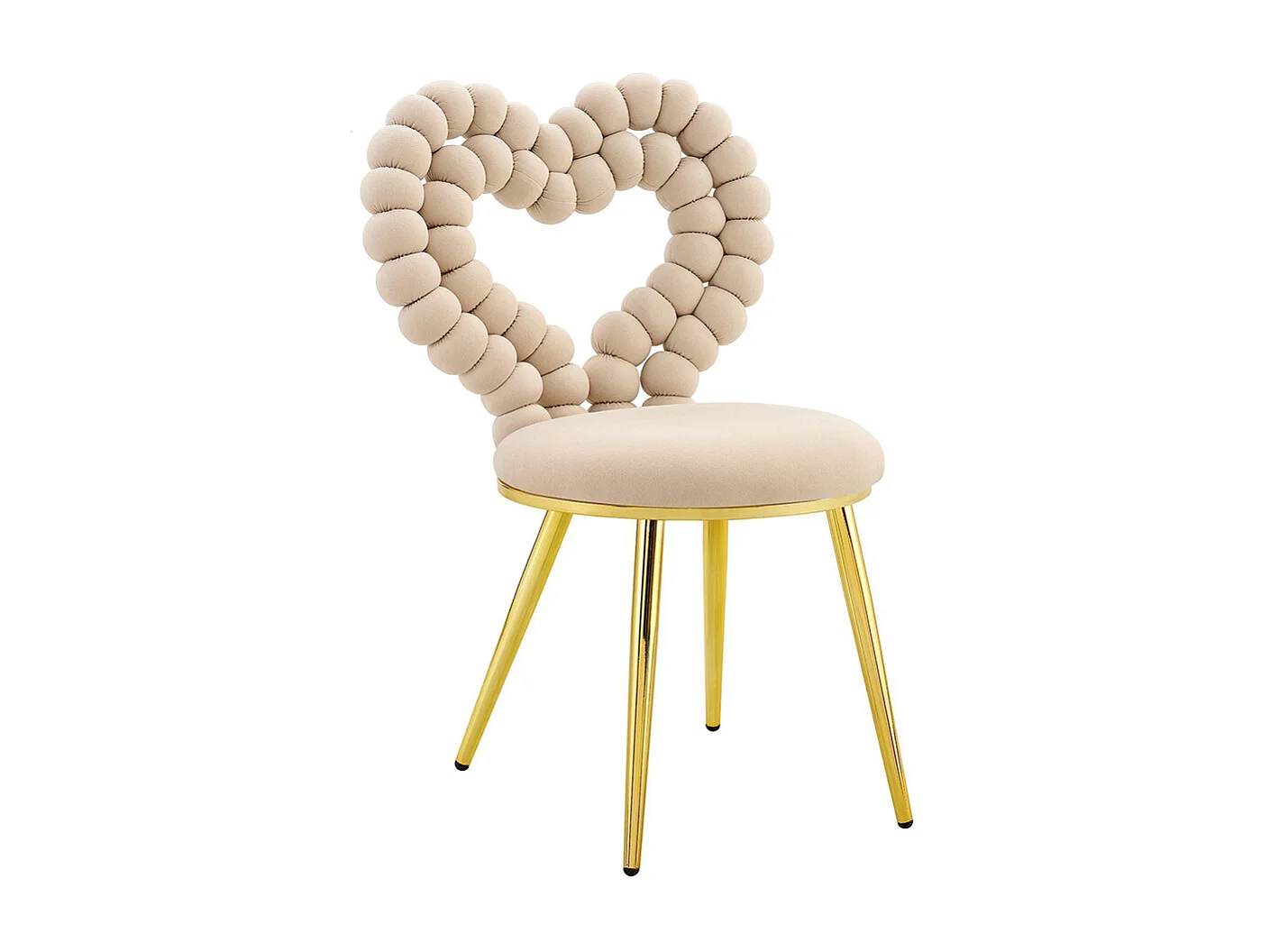 Chaises de salle à manger en velours (ensemble de 2), dossier à découpe triangulaire, pieds en métal peint en noir, Beige