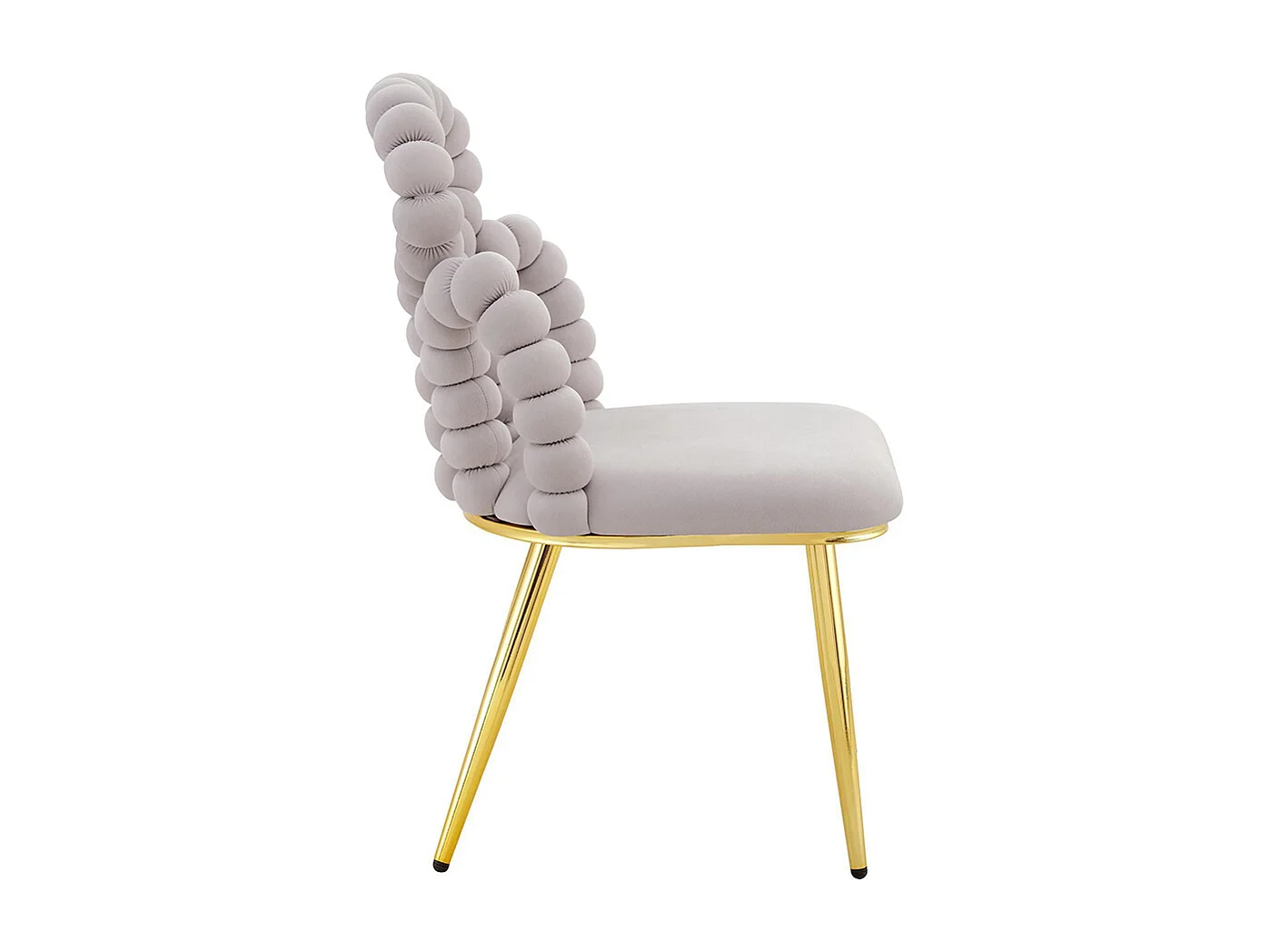 Chaises de salle à manger en velours (ensemble de 2) avec dossier à boules et chaînes, pieds robustes en métal plaqué or, gris clair