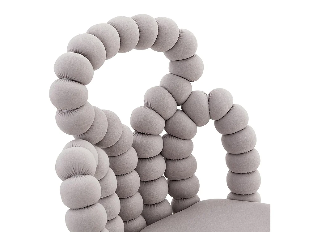 Chaises de salle à manger en velours (ensemble de 2) avec dossier à boules et chaînes, pieds robustes en métal plaqué or, gris clair