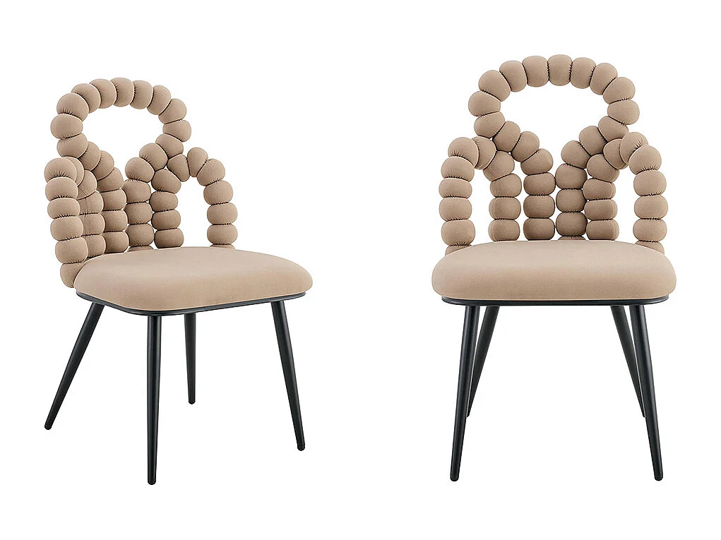 Fluwelen eetkamerstoelen (set van 2) met bolvormige rugleuning en kettingen, stevige poten van zwart metaal, camelkleurig