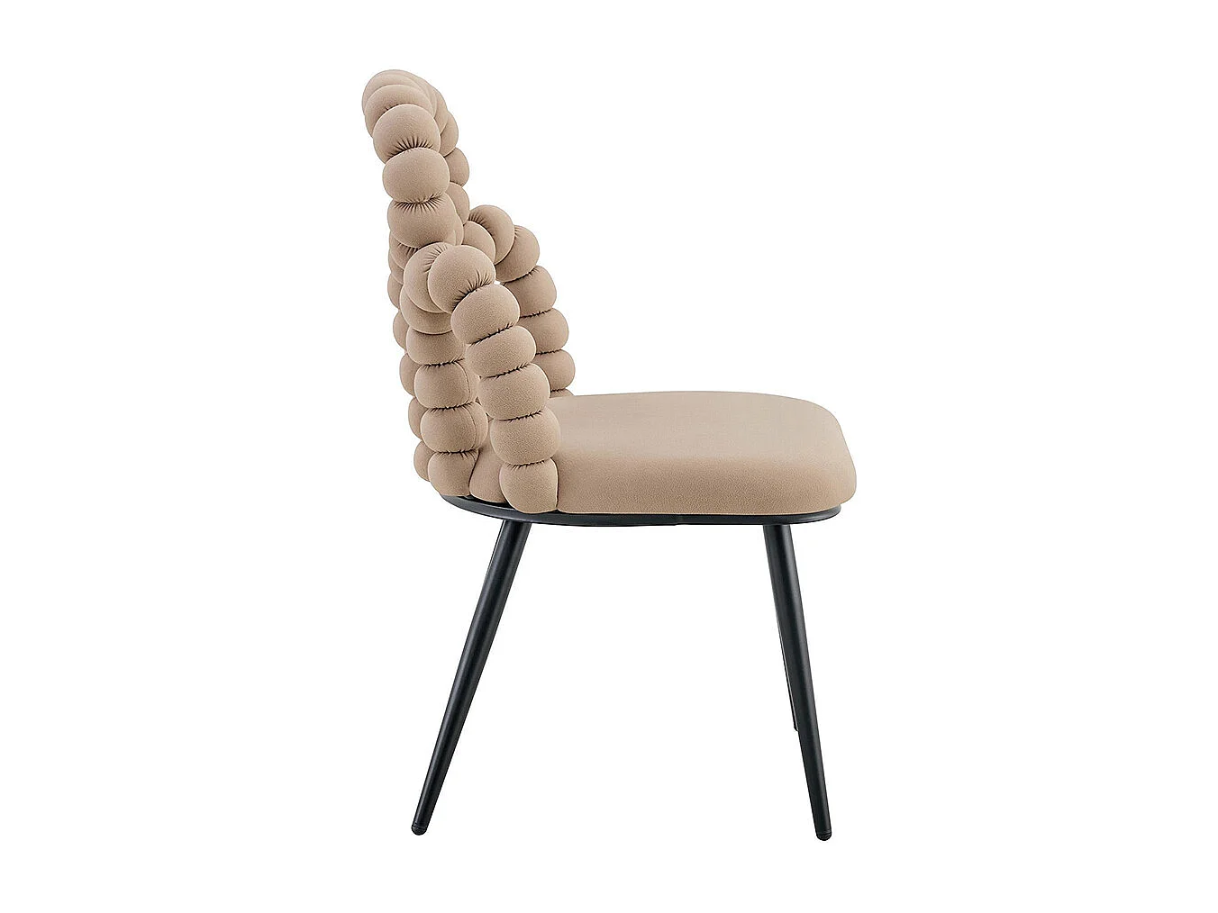 Fluwelen eetkamerstoelen (set van 2) met bolvormige rugleuning en kettingen, stevige poten van zwart metaal, camelkleurig