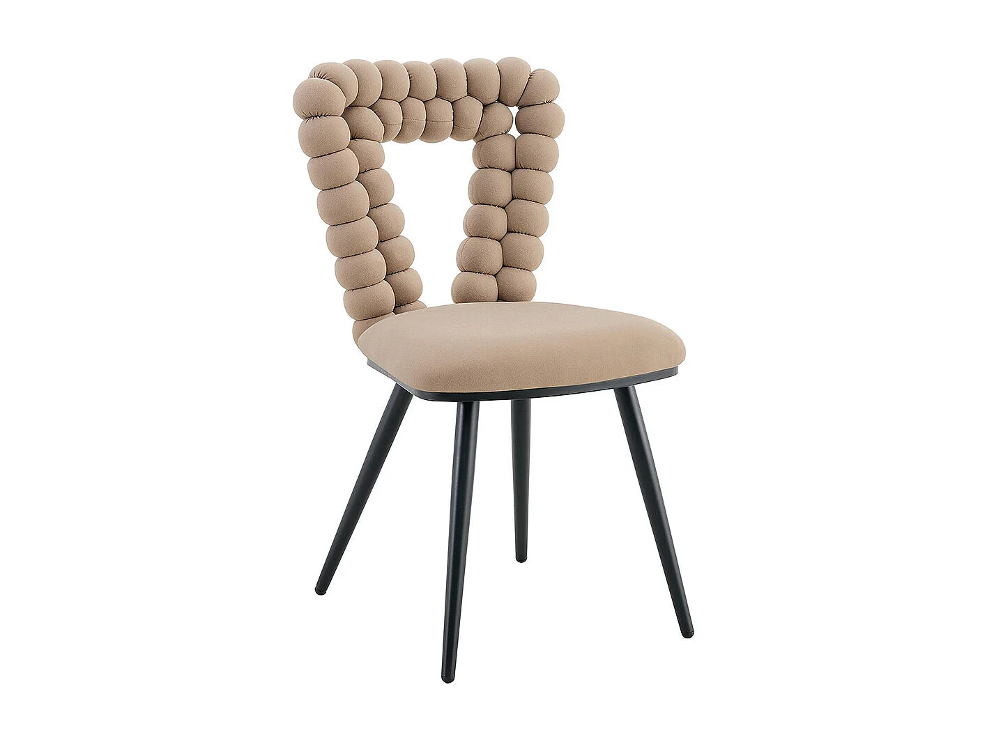 Fluwelen eetkamerstoelen (set van 2) - rugleuning met driehoekige uitsparing, zwarte metalen poten, camel