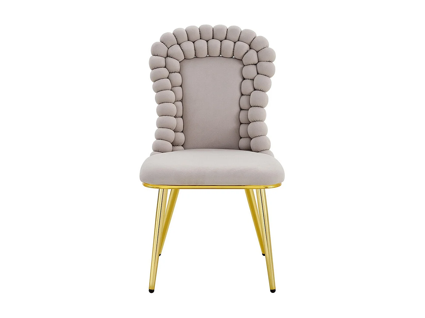 Chaises de salle à manger en velours (ensemble de 2), dossier en forme de boule, pieds en métal doré, gris clair