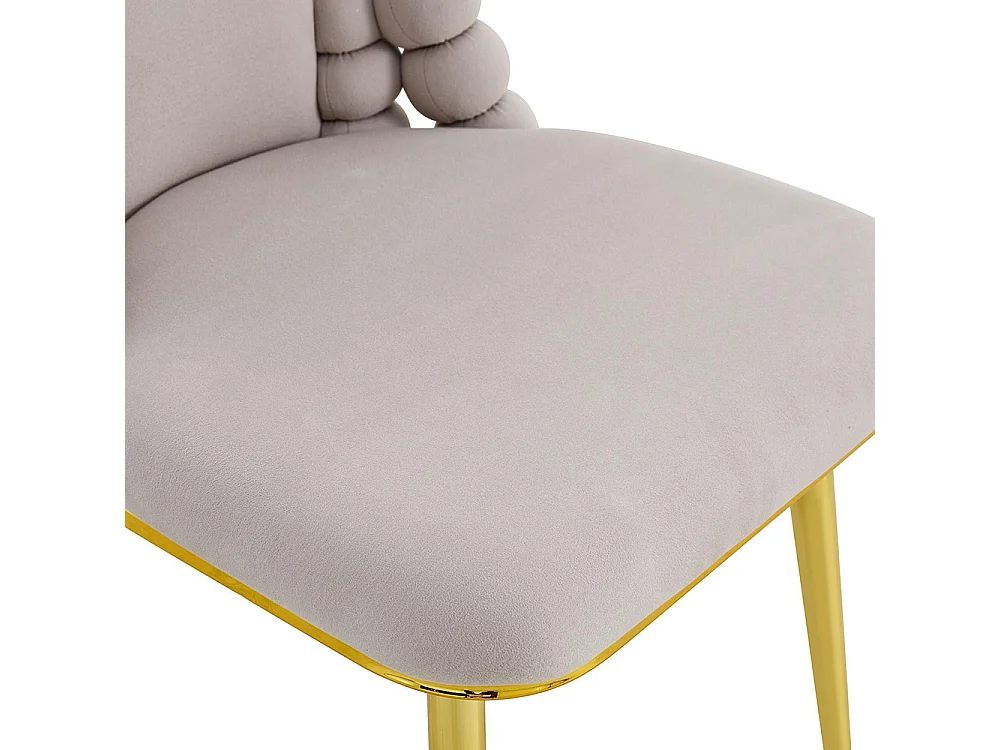 Chaises de salle à manger en velours (ensemble de 2), dossier en forme de boule, pieds en métal doré, gris clair