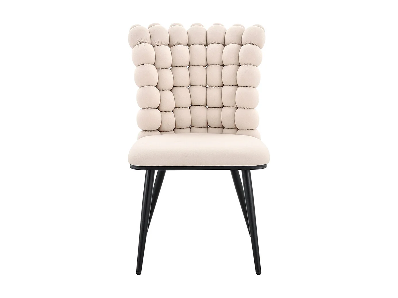 Chaises de salle à manger à boules en velours (ensemble de 2) - pieds en métal peint noir + support stable, blanc crème