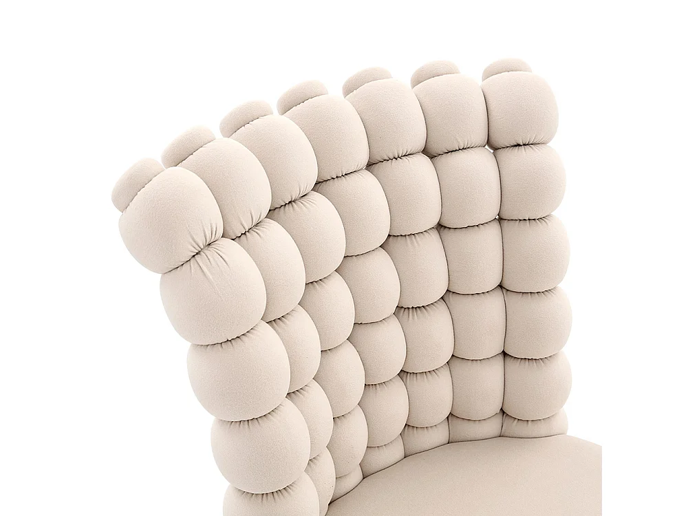 Chaises de salle à manger à boules en velours (ensemble de 2) - pieds en métal peint noir + support stable, blanc crème