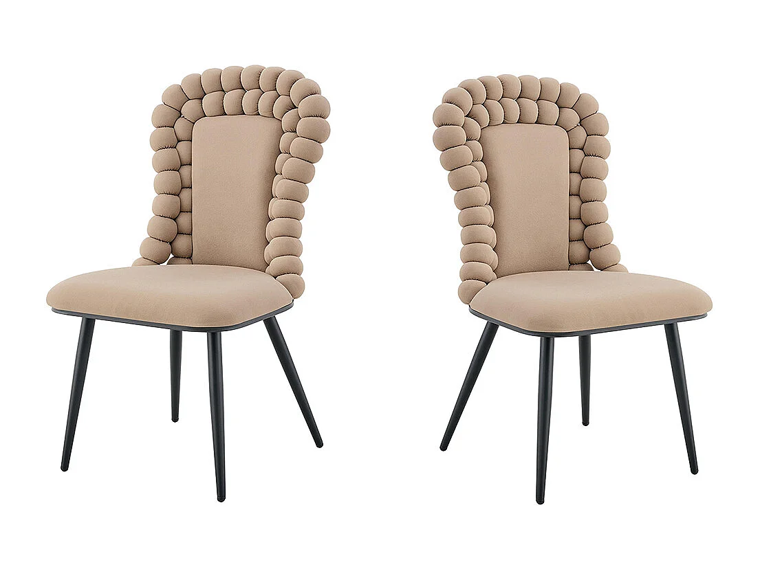 Eetkamerstoelen met fluwelen bekleding (set van 2), rugleuning in bolvorm, zwart metalen poten, camelkleurig