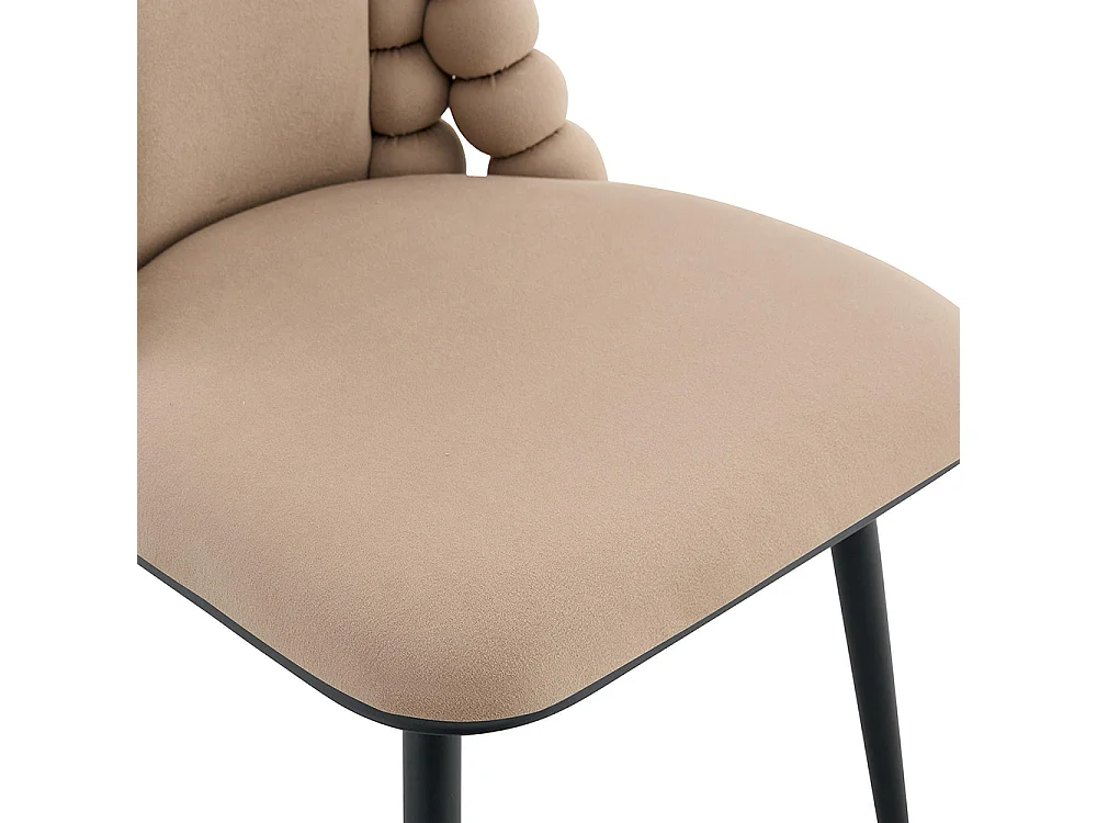 Eetkamerstoelen met fluwelen bekleding (set van 2), rugleuning in bolvorm, zwart metalen poten, camelkleurig