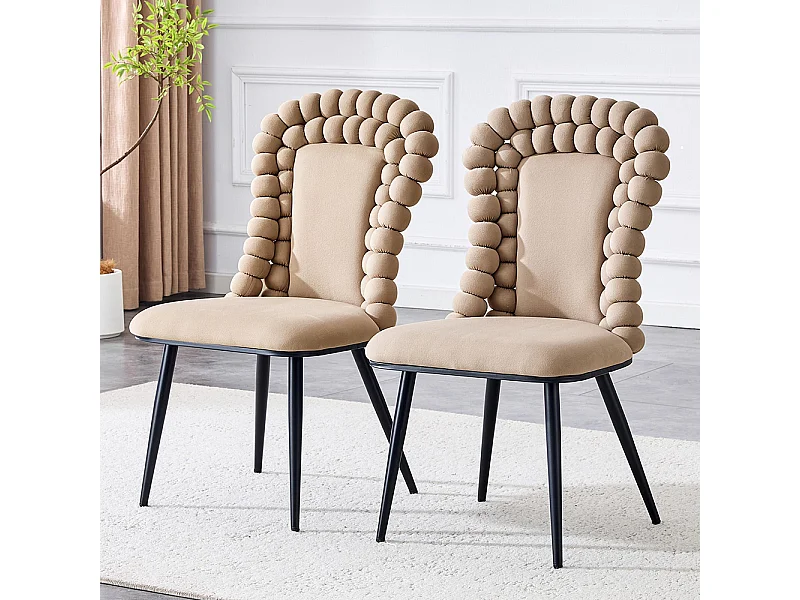 Eetkamerstoelen met fluwelen bekleding (set van 2), rugleuning in bolvorm, zwart metalen poten, camelkleurig