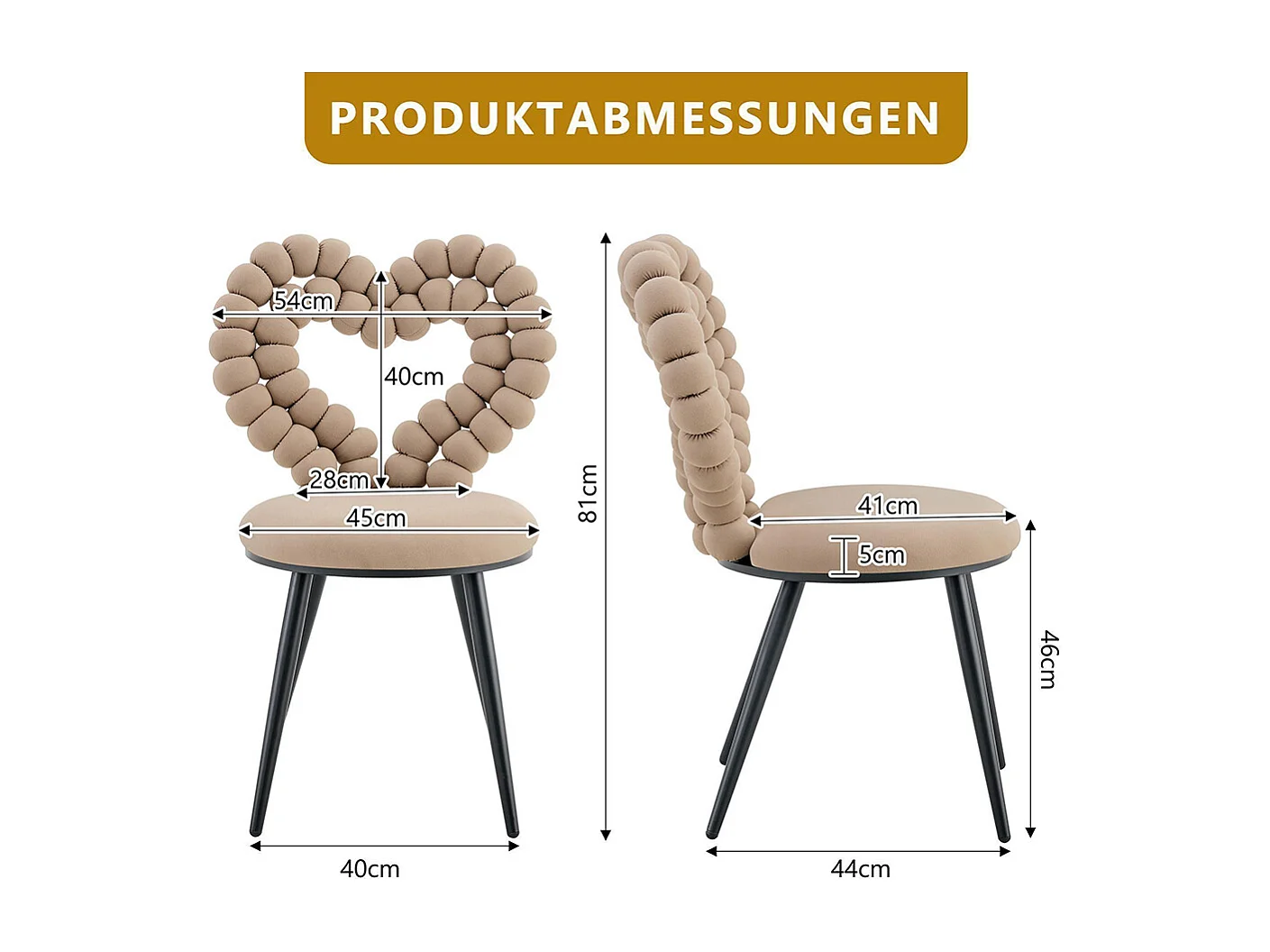 Fluwelen eetkamerstoelen (set van 2), rugleuning met driehoekige uitsparing, poten van zwart geverfd metaal, camelkleurig