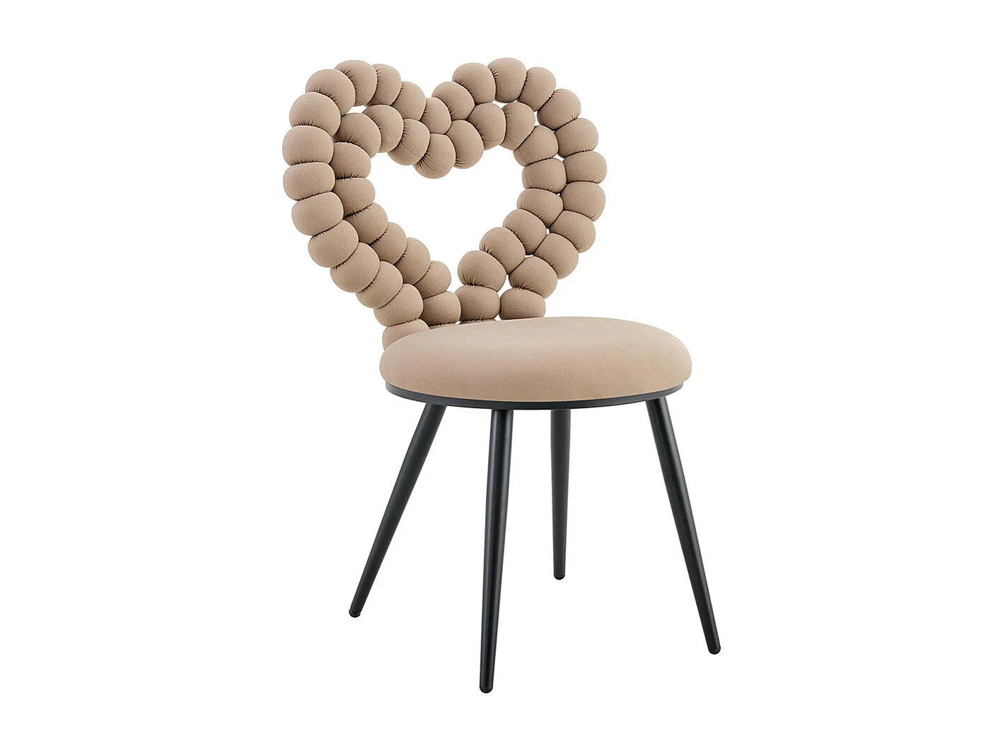 Fluwelen eetkamerstoelen (set van 2), rugleuning met driehoekige uitsparing, poten van zwart geverfd metaal, camelkleurig