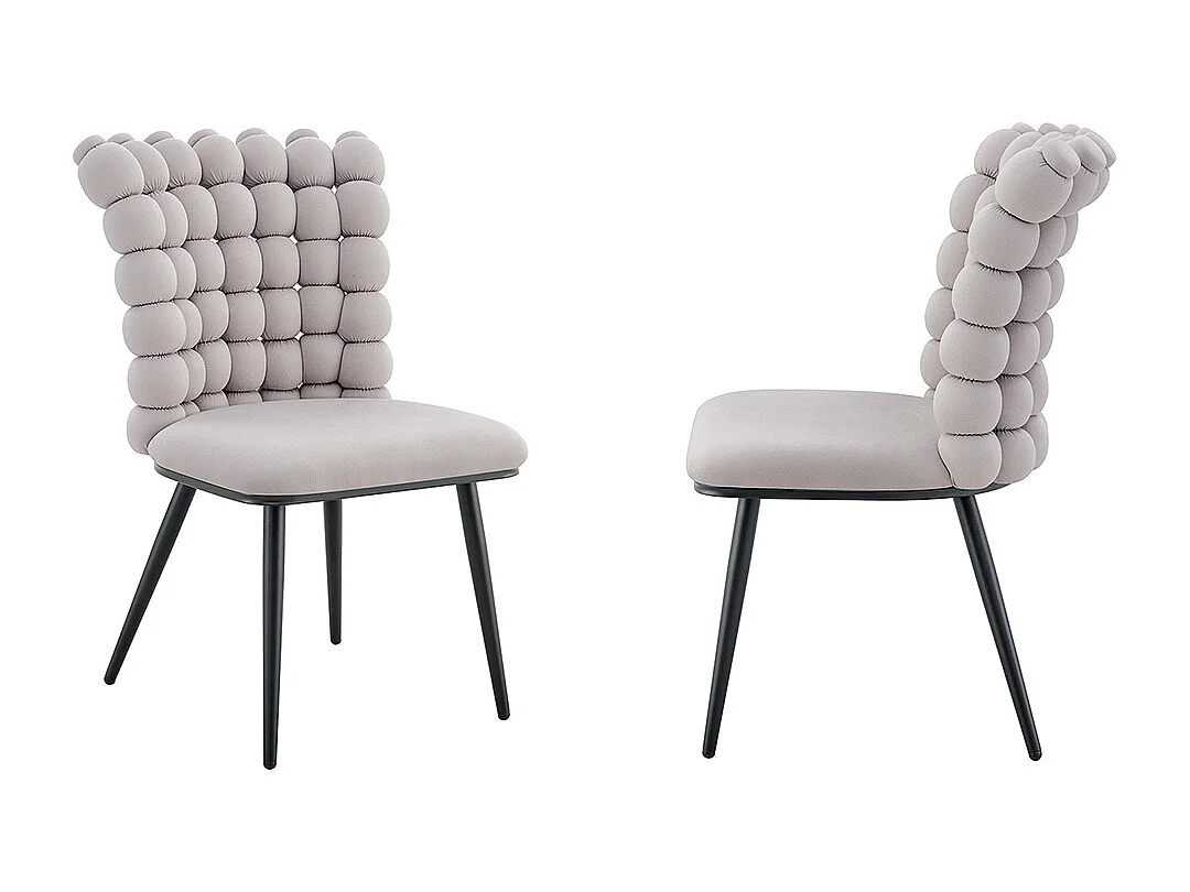 Chaises de salle à manger à boules en velours (ensemble de 2) - pieds en métal peint noir + support stable, gris clair