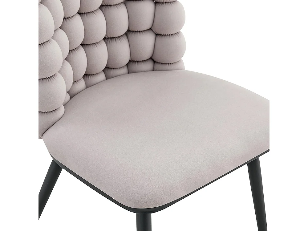 Chaises de salle à manger à boules en velours (ensemble de 2) - pieds en métal peint noir + support stable, gris clair