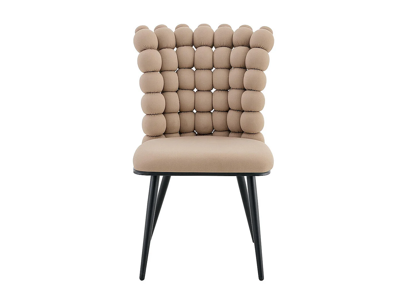 Chaises de salle à manger à boules en velours (ensemble de 2) - pieds en métal peint noir + support stable, couleur camel