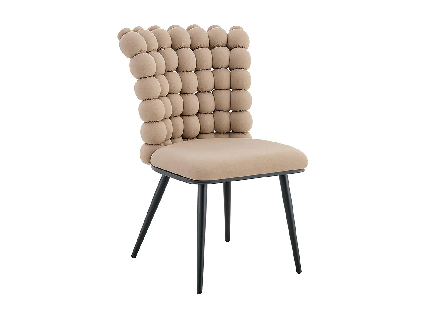 Chaises de salle à manger à boules en velours (ensemble de 2) - pieds en métal peint noir + support stable, couleur camel