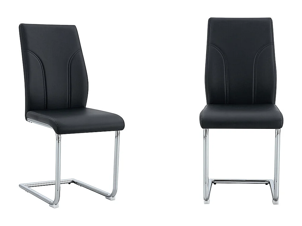Chaises de salle à manger en PU, set de 2, pieds en métal argenté, noir