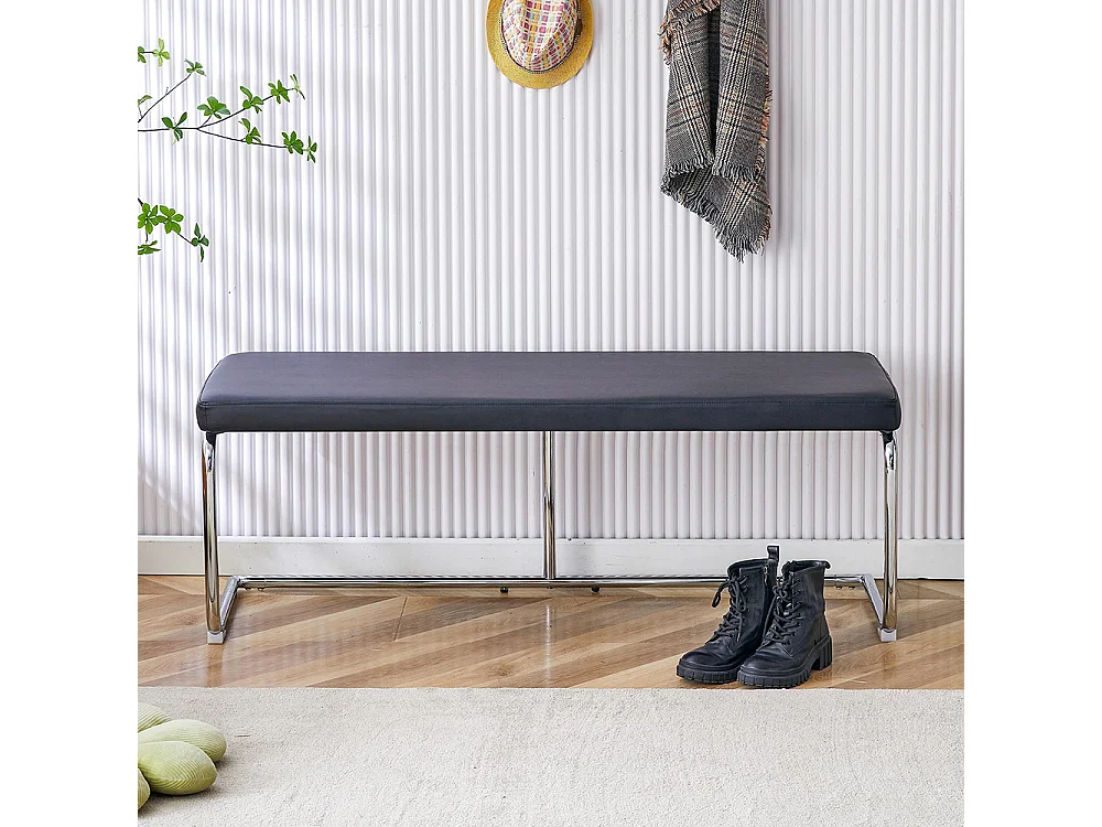 Banc en cuir avec structure chromée - 130 cm, banc moderne, noir