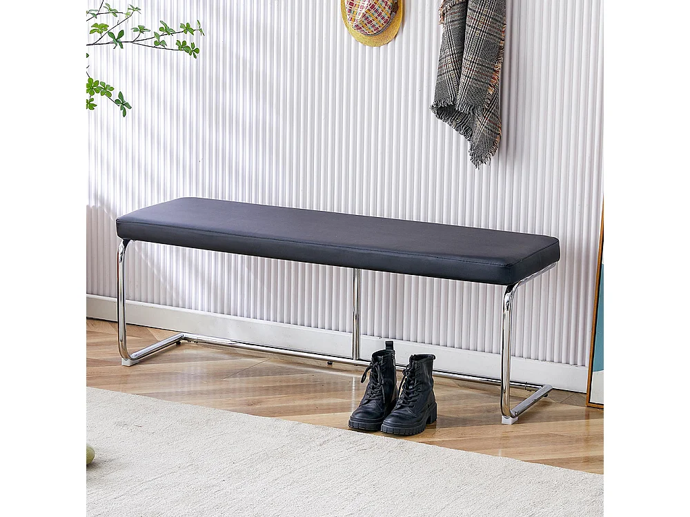 Banc en cuir avec structure chromée - 130 cm, banc moderne, noir