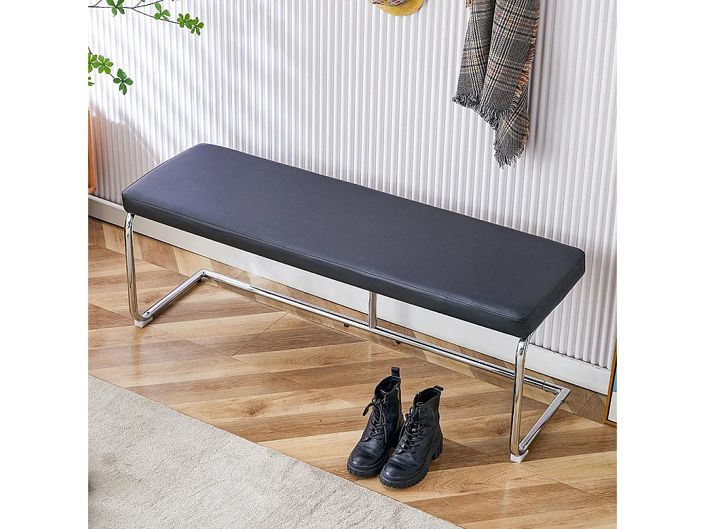 Banc en cuir avec structure chromée - 130 cm, banc moderne, noir
