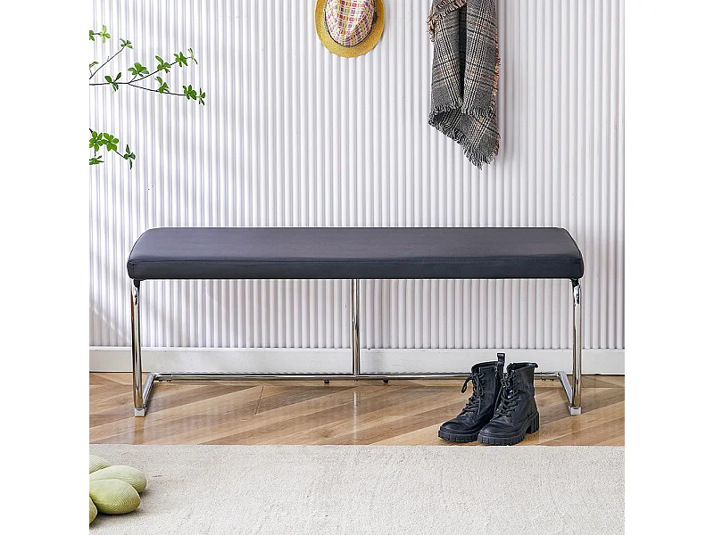 Banc en cuir avec structure chromée - 130 cm, banc moderne, noir
