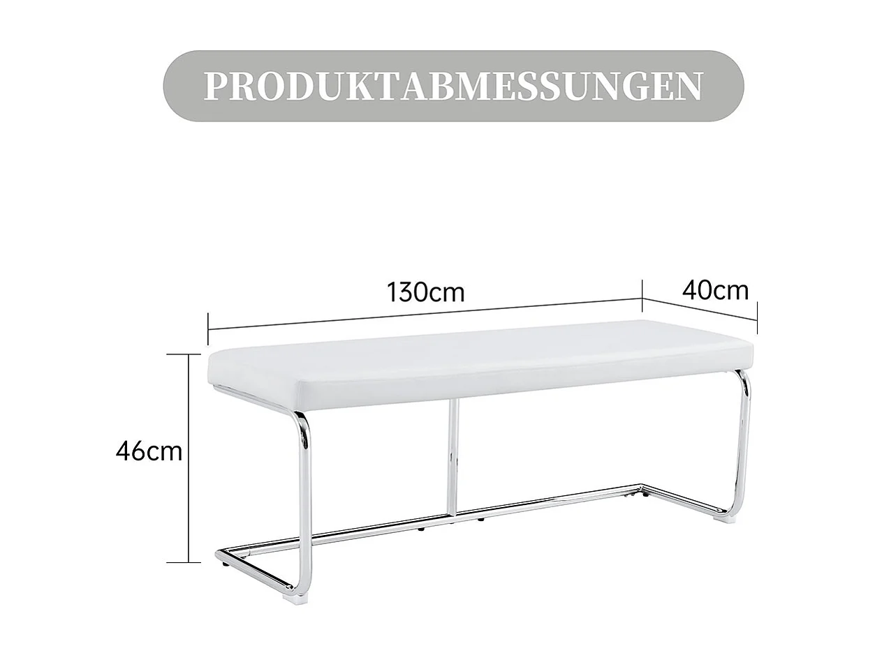 Banc en cuir avec structure chromée - 130 cm, banc moderne, blanc