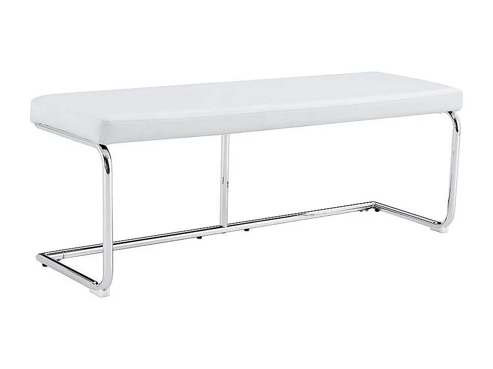Banc en cuir avec structure chromée - 130 cm, banc moderne, blanc