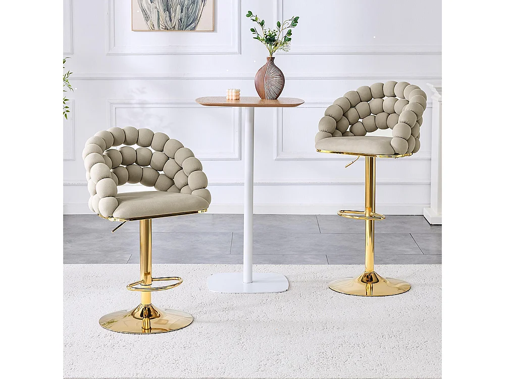 Fluwelen barkrukken Set van 2 - rugleuning met ketting met bolletjes, verstelbare voet in verguld metaal, grijs