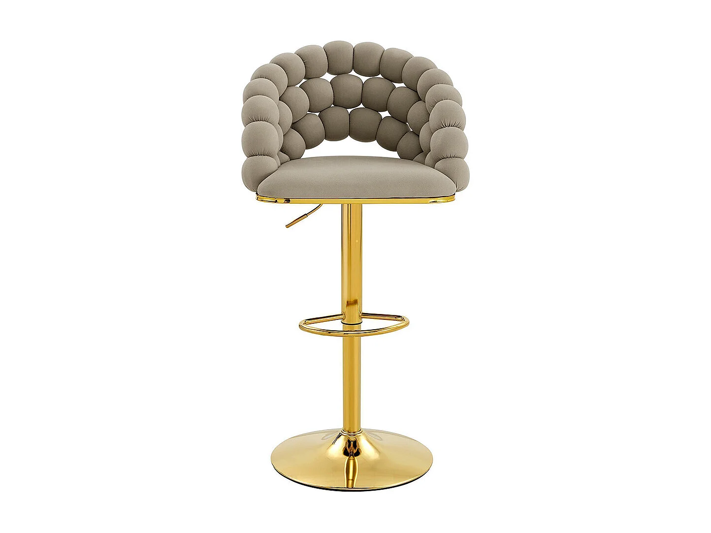 Fluwelen barkrukken Set van 2 - rugleuning met ketting met bolletjes, verstelbare voet in verguld metaal, grijs