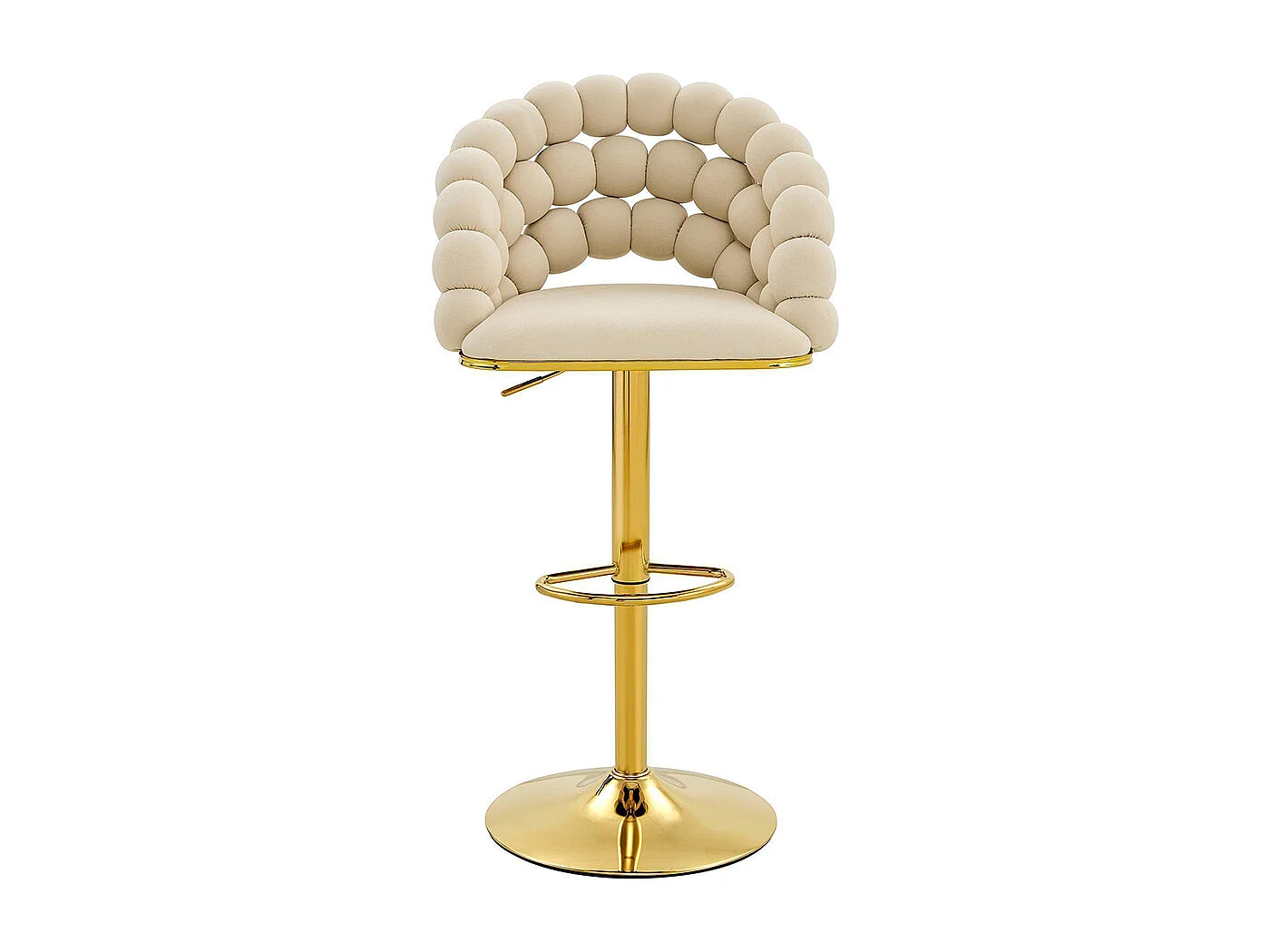 Fluwelen barkrukken Set van 2 - rugleuning met ketting met bolletjes, verstelbare voet in verguld metaal, crèmewit