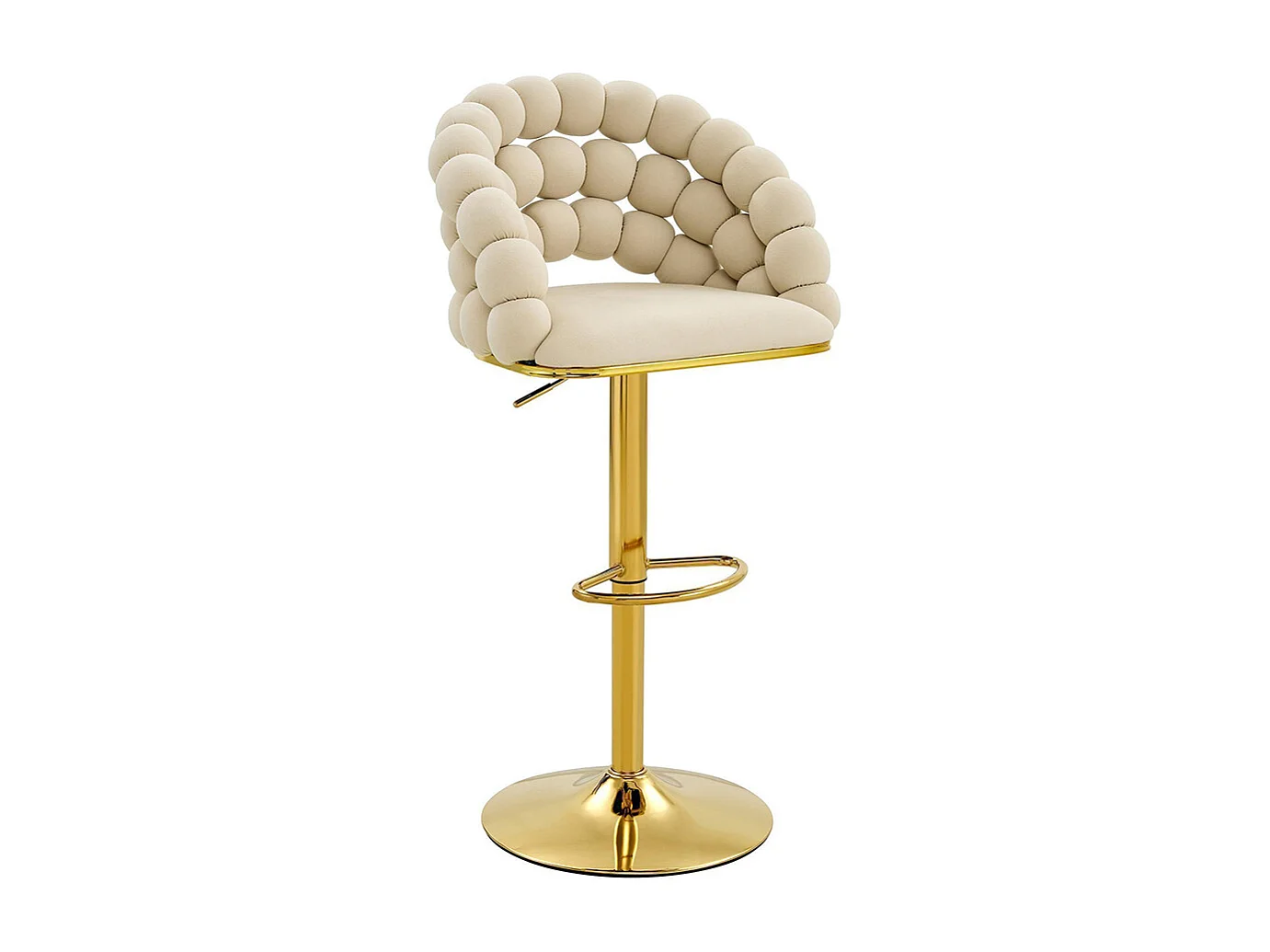 Fluwelen barkrukken Set van 2 - rugleuning met ketting met bolletjes, verstelbare voet in verguld metaal, crèmewit