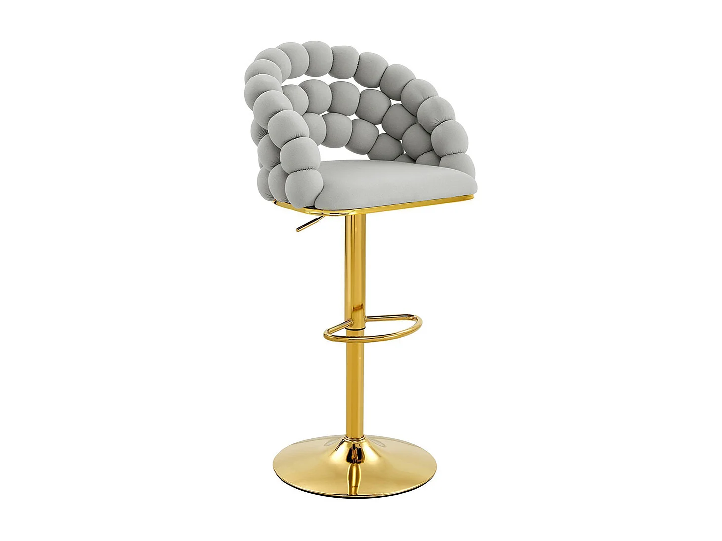 Fluwelen barkrukken Set van 2 - rugleuning met ketting met bolletjes, verstelbare voet in verguld metaal, lichtgrijs