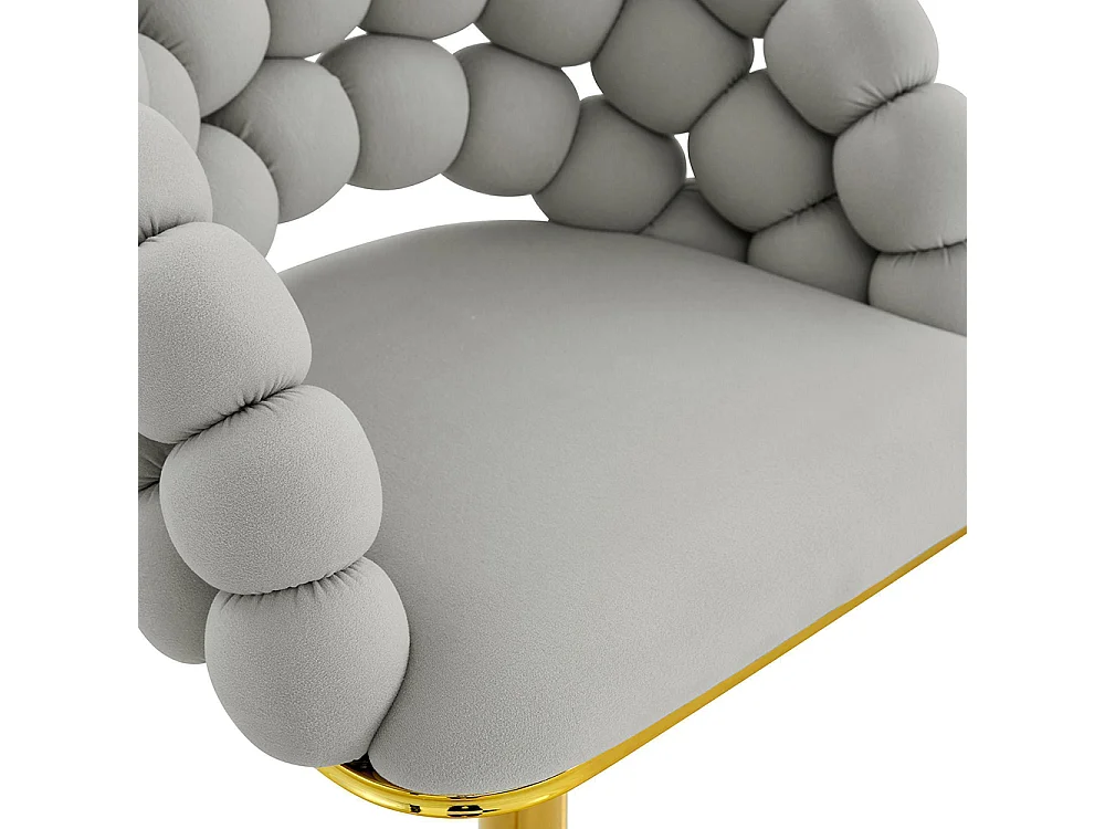 Fluwelen barkrukken Set van 2 - rugleuning met ketting met bolletjes, verstelbare voet in verguld metaal, lichtgrijs